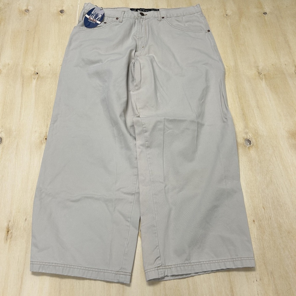 LEI Y2K Loose Cargo Denim Pants Womens 36 Beige Cotton Pockets Wide Leg Relaxed